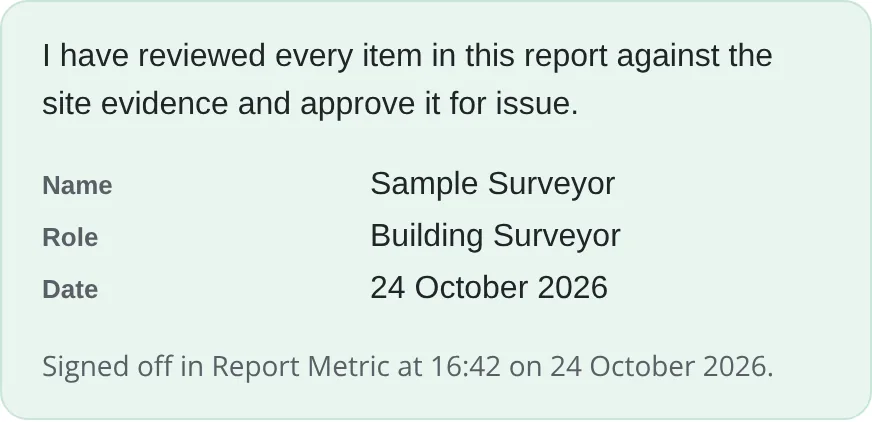 Sign-off with name, role and date